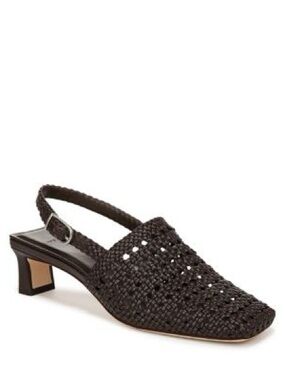 Vince Eris Slingback Square Toe Woven Leather Pump in Ganache